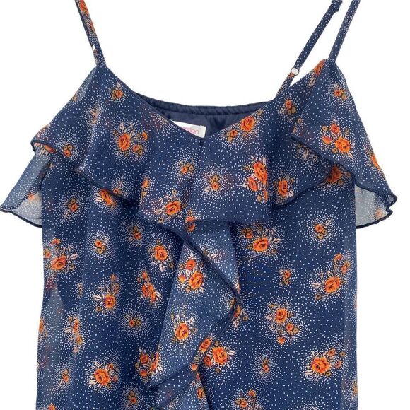Navy & Orange Floral Ruffle Tank | Size S - Picture 3 of 8
